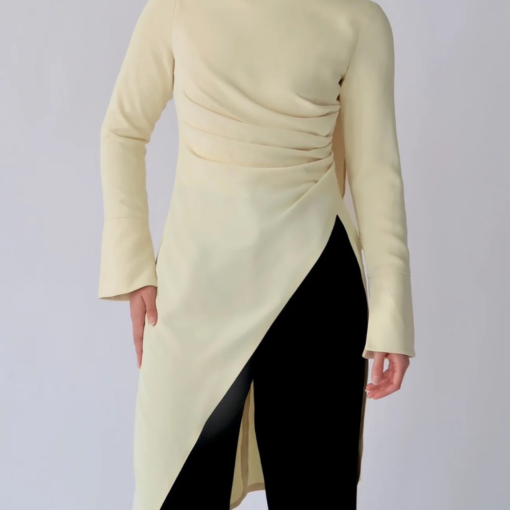Butter Yellow Asymmetric Slit Tunic